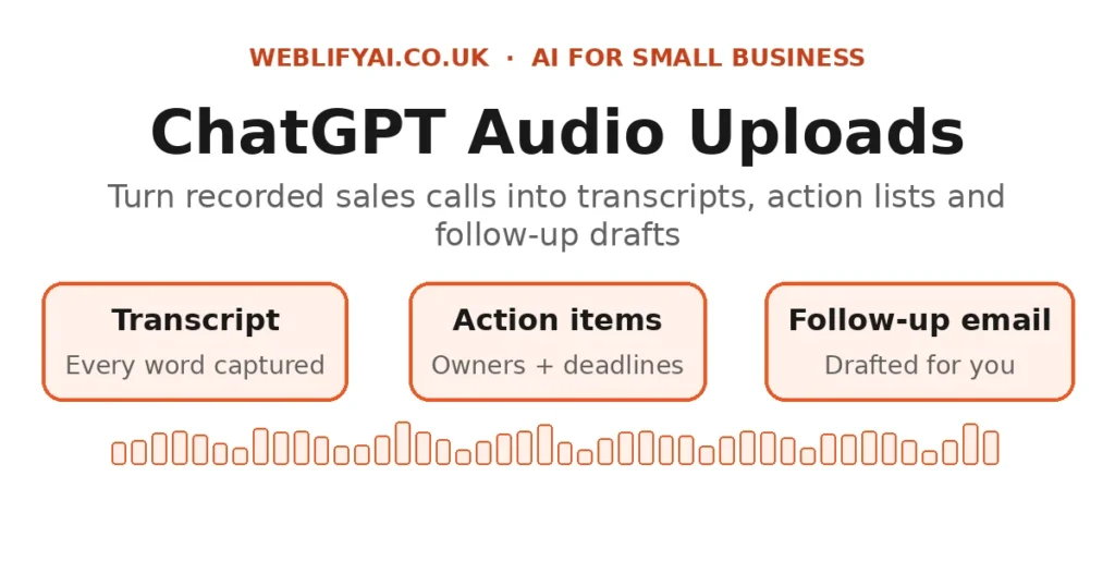 ChatGPT audio uploads: turn recorded sales calls into transcripts, action lists and follow-up drafts