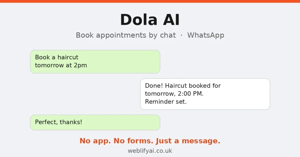 Dola AI booking an appointment over chat