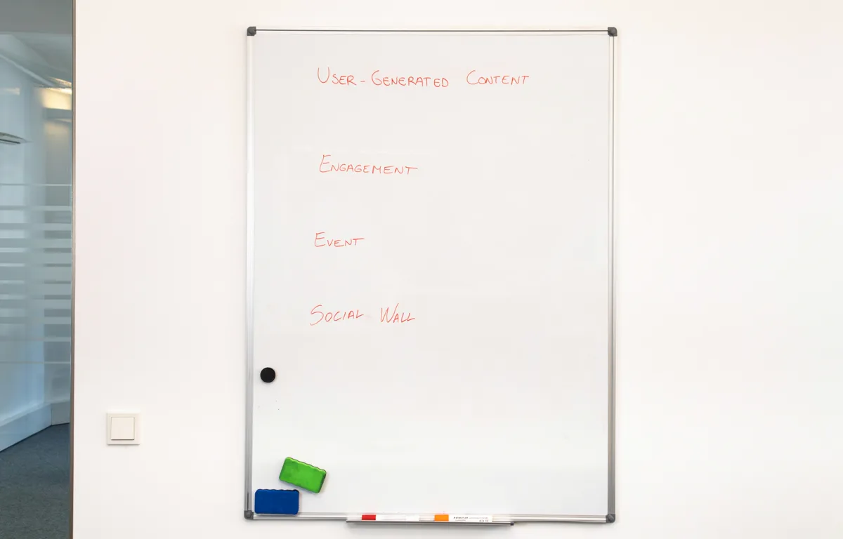 Whiteboard with workflow planning in empty office